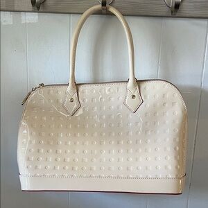 ITALIAN ARCADIA DOME SATCHEL TOTE HANDBAG BEIGE LEATHR DOUBLE ZIPPER BASE STUDS